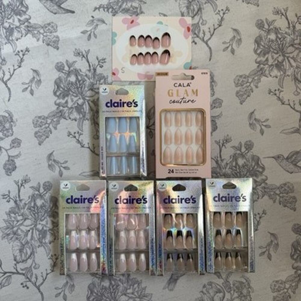 Lot Press On Nails French Tip Glue On Claire’s Cala Glam Blue 15 Sets Plus Extra